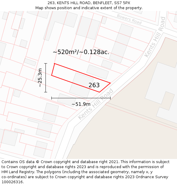 263, KENTS HILL ROAD, BENFLEET, SS7 5PX: Plot and title map