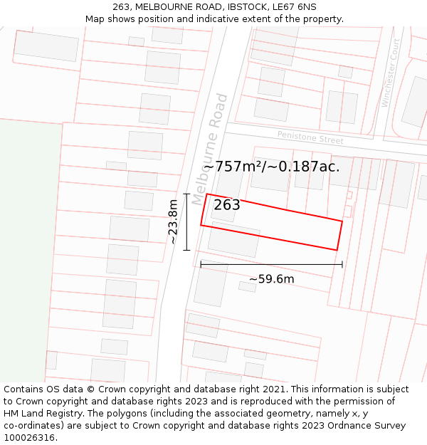 263, MELBOURNE ROAD, IBSTOCK, LE67 6NS: Plot and title map