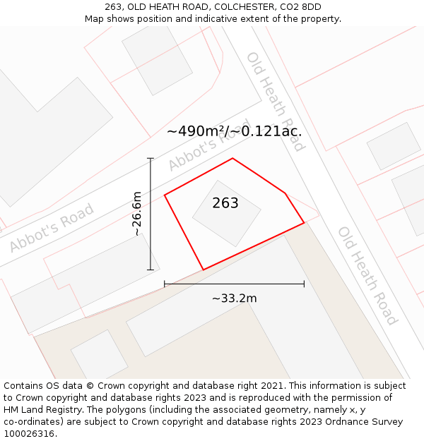 263, OLD HEATH ROAD, COLCHESTER, CO2 8DD: Plot and title map