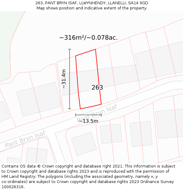 263, PANT BRYN ISAF, LLWYNHENDY, LLANELLI, SA14 9GD: Plot and title map