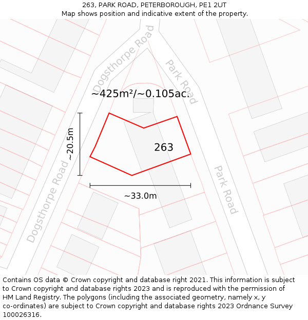 263, PARK ROAD, PETERBOROUGH, PE1 2UT: Plot and title map