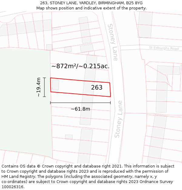 263, STONEY LANE, YARDLEY, BIRMINGHAM, B25 8YG: Plot and title map