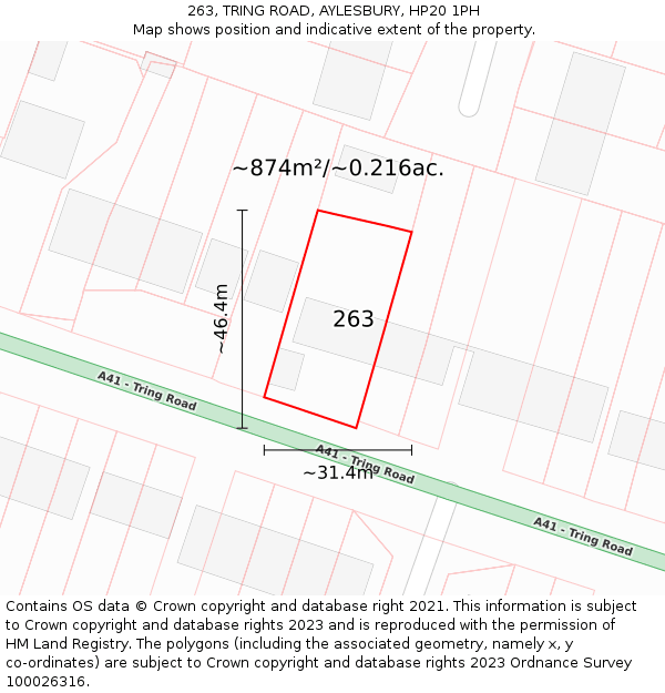 263, TRING ROAD, AYLESBURY, HP20 1PH: Plot and title map