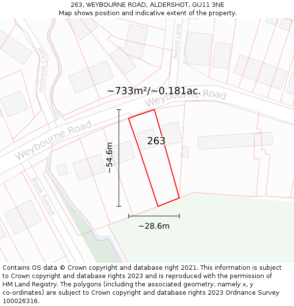 263, WEYBOURNE ROAD, ALDERSHOT, GU11 3NE: Plot and title map