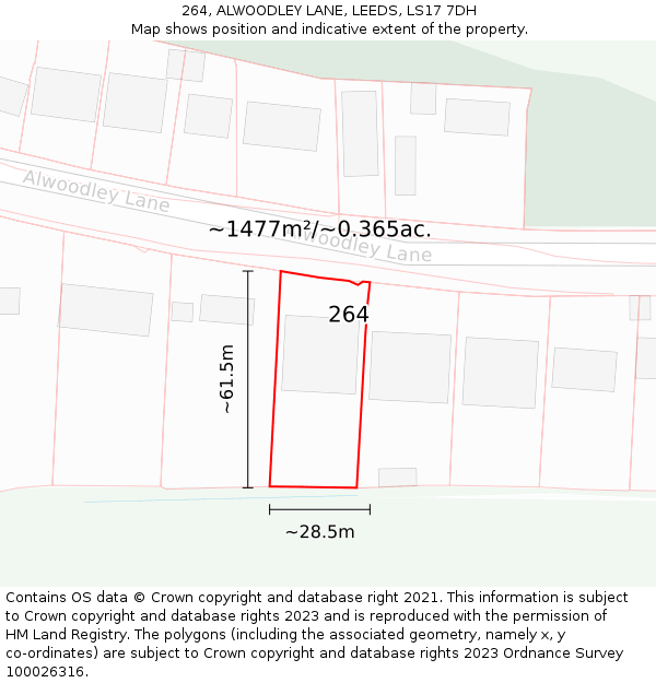 264, ALWOODLEY LANE, LEEDS, LS17 7DH: Plot and title map