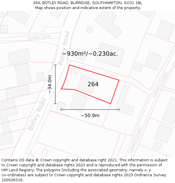 264, BOTLEY ROAD, BURRIDGE, SOUTHAMPTON, SO31 1BL: Plot and title map