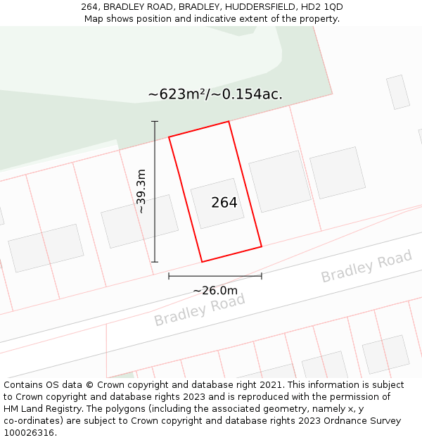 264, BRADLEY ROAD, BRADLEY, HUDDERSFIELD, HD2 1QD: Plot and title map