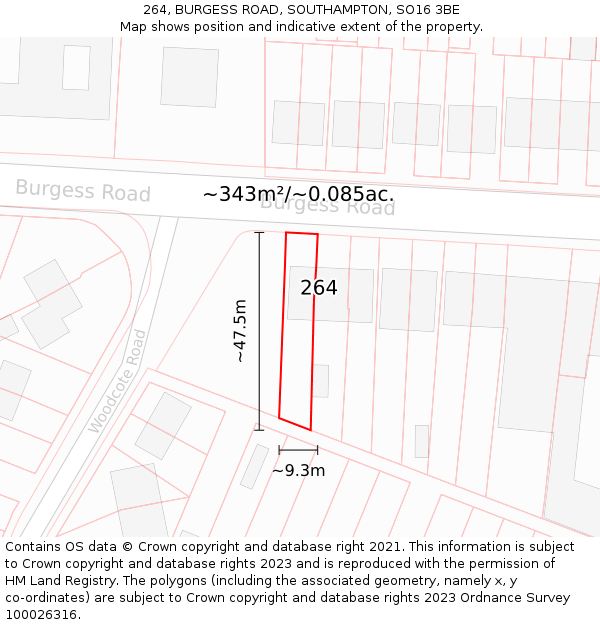 264, BURGESS ROAD, SOUTHAMPTON, SO16 3BE: Plot and title map