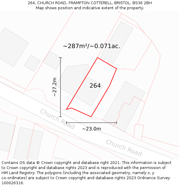 264, CHURCH ROAD, FRAMPTON COTTERELL, BRISTOL, BS36 2BH: Plot and title map