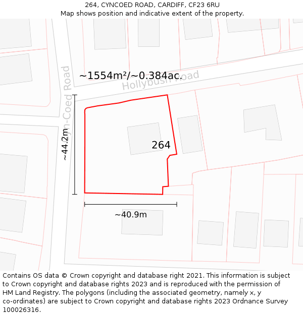 264, CYNCOED ROAD, CARDIFF, CF23 6RU: Plot and title map