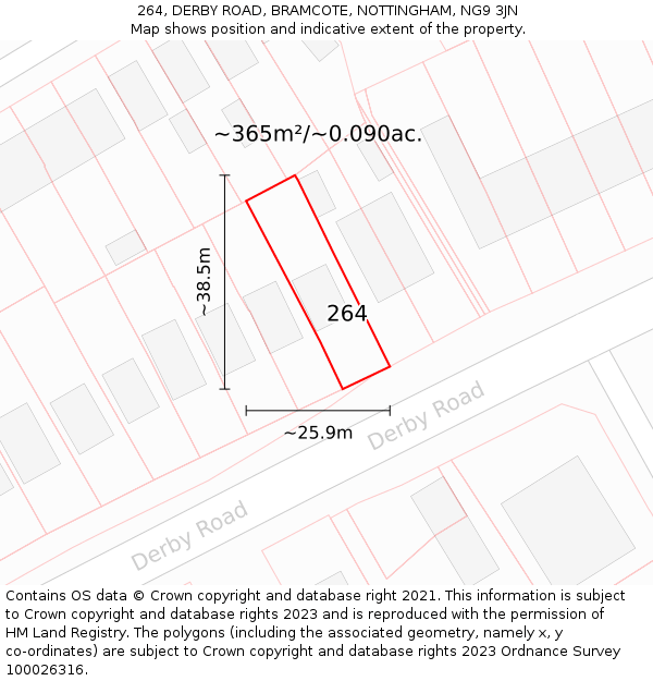 264, DERBY ROAD, BRAMCOTE, NOTTINGHAM, NG9 3JN: Plot and title map