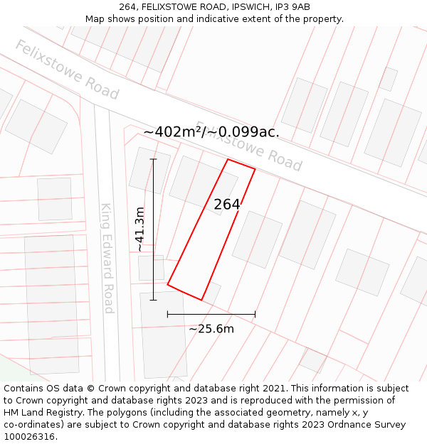 264, FELIXSTOWE ROAD, IPSWICH, IP3 9AB: Plot and title map