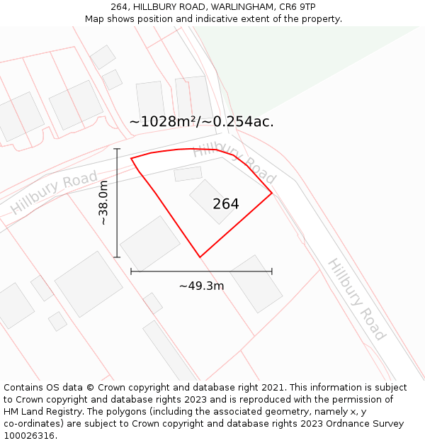 264, HILLBURY ROAD, WARLINGHAM, CR6 9TP: Plot and title map