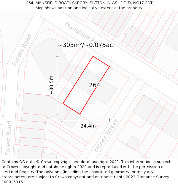 264, MANSFIELD ROAD, SKEGBY, SUTTON-IN-ASHFIELD, NG17 3DT: Plot and title map