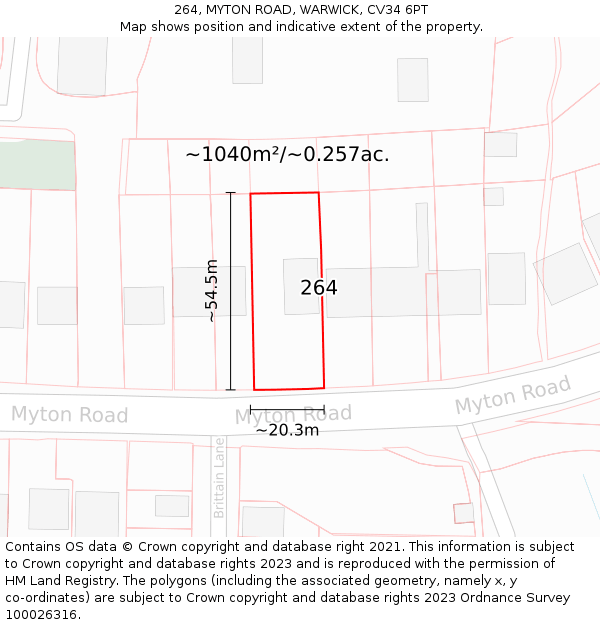 264, MYTON ROAD, WARWICK, CV34 6PT: Plot and title map