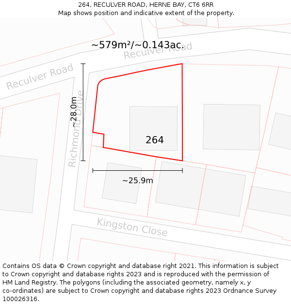 264, RECULVER ROAD, HERNE BAY, CT6 6RR: Plot and title map