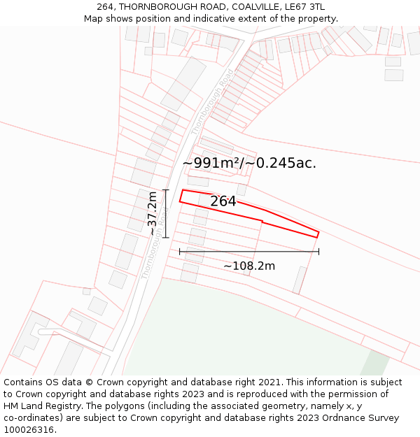 264, THORNBOROUGH ROAD, COALVILLE, LE67 3TL: Plot and title map