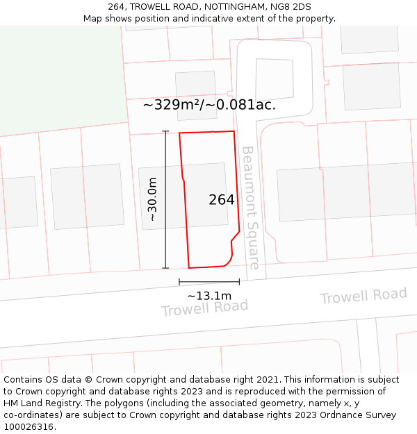 264, TROWELL ROAD, NOTTINGHAM, NG8 2DS: Plot and title map