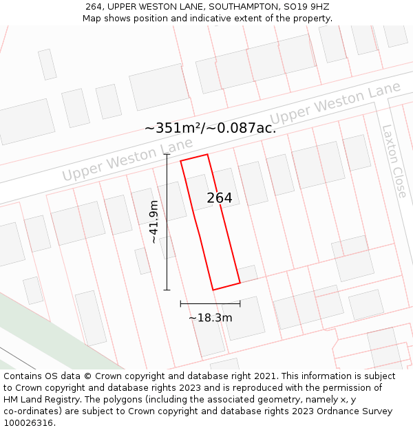 264, UPPER WESTON LANE, SOUTHAMPTON, SO19 9HZ: Plot and title map