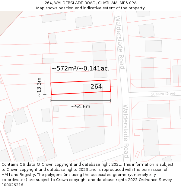 264, WALDERSLADE ROAD, CHATHAM, ME5 0PA: Plot and title map