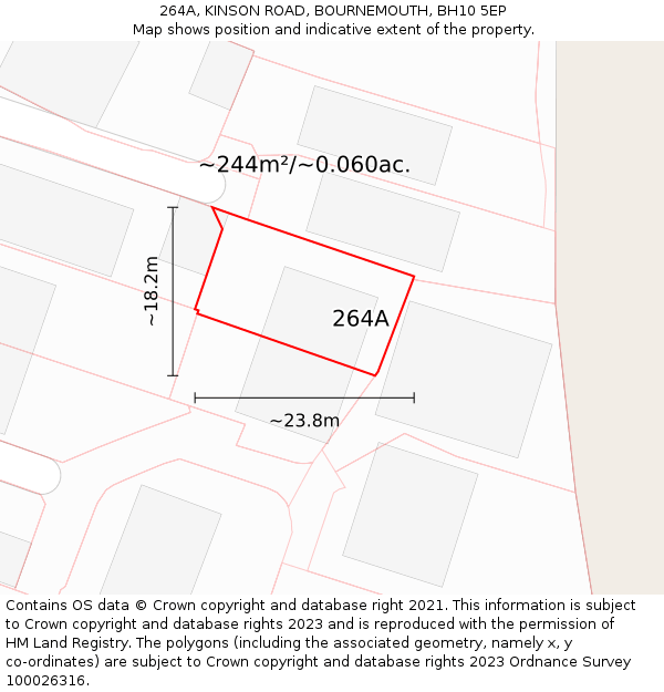 264A, KINSON ROAD, BOURNEMOUTH, BH10 5EP: Plot and title map