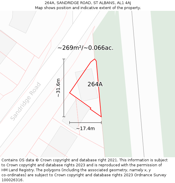 264A, SANDRIDGE ROAD, ST ALBANS, AL1 4AJ: Plot and title map