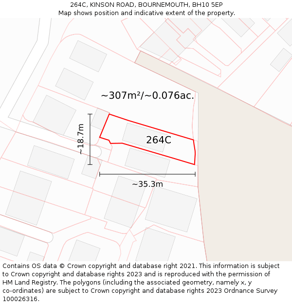 264C, KINSON ROAD, BOURNEMOUTH, BH10 5EP: Plot and title map