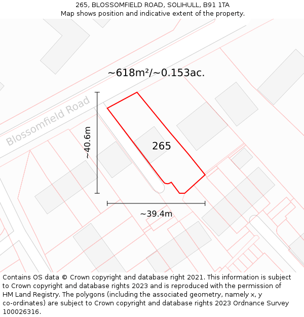 265, BLOSSOMFIELD ROAD, SOLIHULL, B91 1TA: Plot and title map