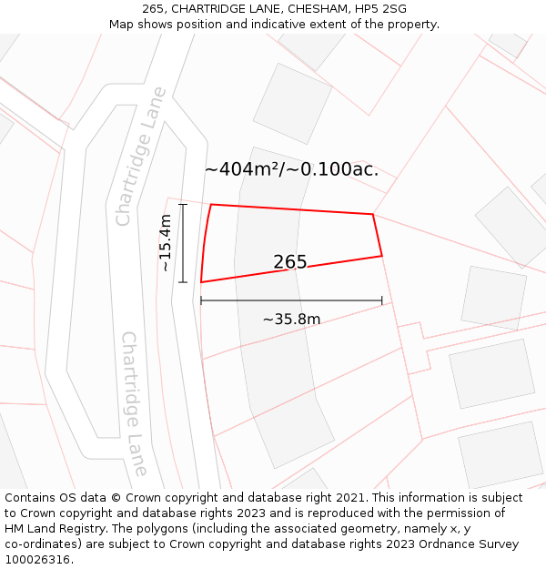 265, CHARTRIDGE LANE, CHESHAM, HP5 2SG: Plot and title map