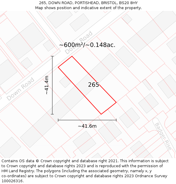 265, DOWN ROAD, PORTISHEAD, BRISTOL, BS20 8HY: Plot and title map