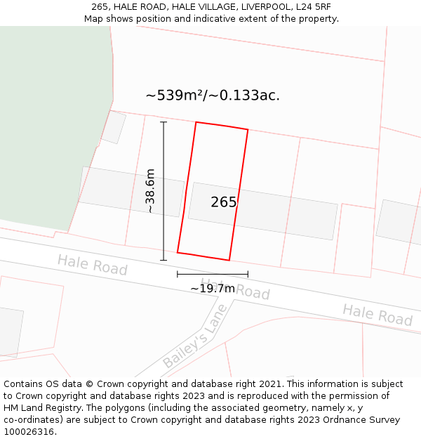 265, HALE ROAD, HALE VILLAGE, LIVERPOOL, L24 5RF: Plot and title map