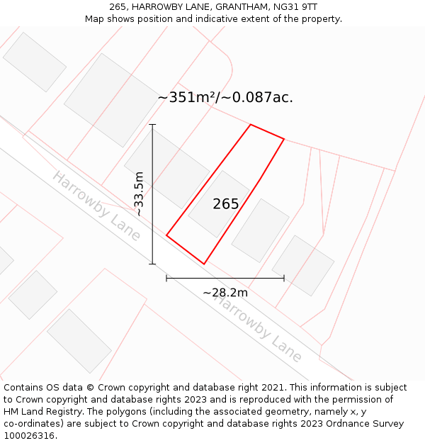 265, HARROWBY LANE, GRANTHAM, NG31 9TT: Plot and title map