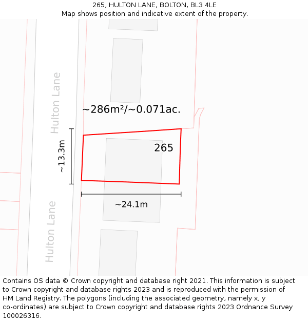 265, HULTON LANE, BOLTON, BL3 4LE: Plot and title map