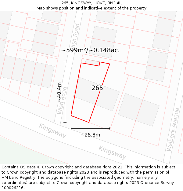 265, KINGSWAY, HOVE, BN3 4LJ: Plot and title map