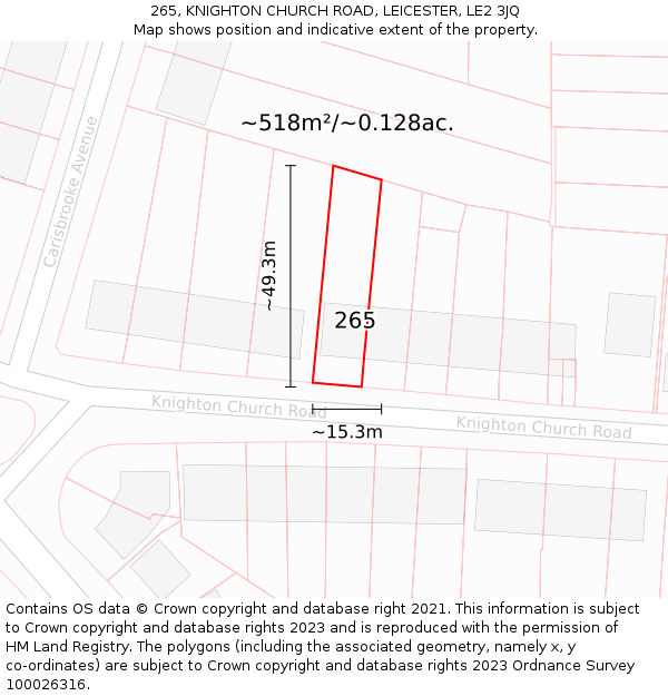 265, KNIGHTON CHURCH ROAD, LEICESTER, LE2 3JQ: Plot and title map