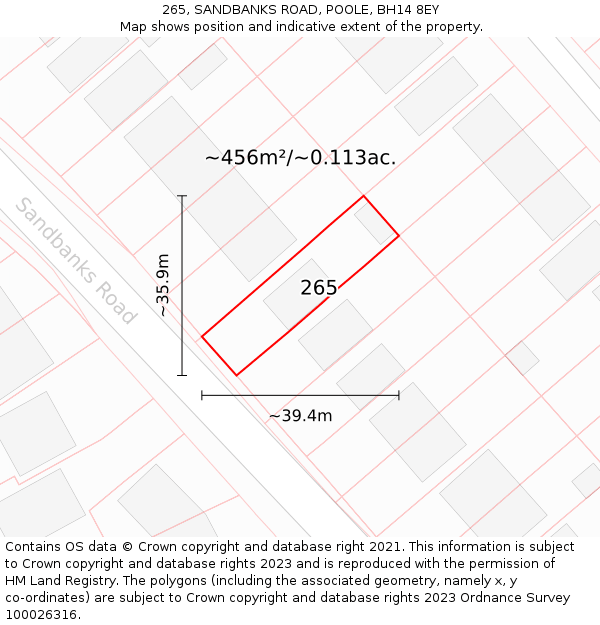 265, SANDBANKS ROAD, POOLE, BH14 8EY: Plot and title map