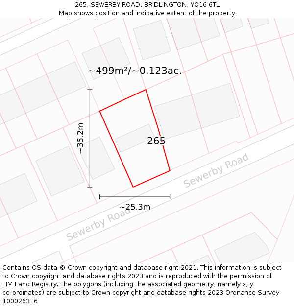 265, SEWERBY ROAD, BRIDLINGTON, YO16 6TL: Plot and title map