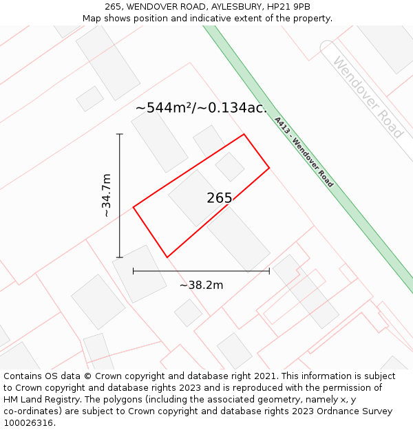 265, WENDOVER ROAD, AYLESBURY, HP21 9PB: Plot and title map