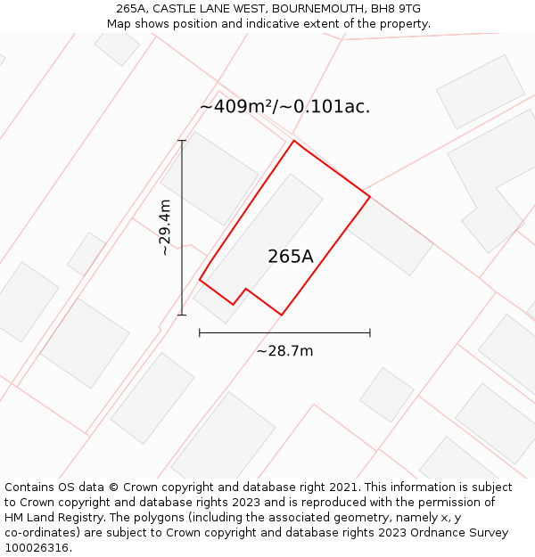 265A, CASTLE LANE WEST, BOURNEMOUTH, BH8 9TG: Plot and title map