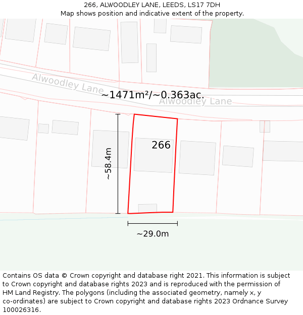 266, ALWOODLEY LANE, LEEDS, LS17 7DH: Plot and title map