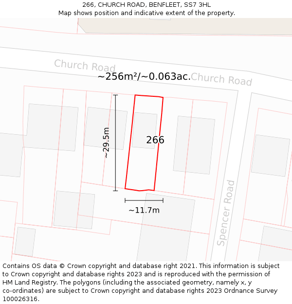 266, CHURCH ROAD, BENFLEET, SS7 3HL: Plot and title map