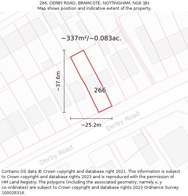 266, DERBY ROAD, BRAMCOTE, NOTTINGHAM, NG9 3JN: Plot and title map