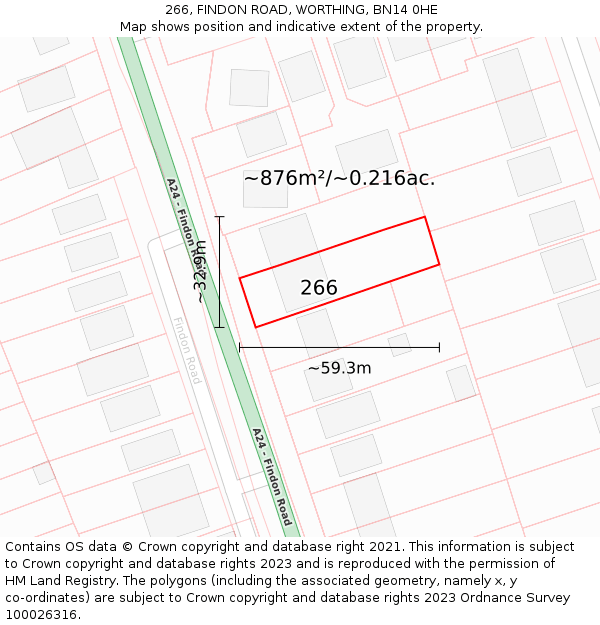 266, FINDON ROAD, WORTHING, BN14 0HE: Plot and title map