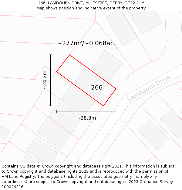 266, LAMBOURN DRIVE, ALLESTREE, DERBY, DE22 2UA: Plot and title map