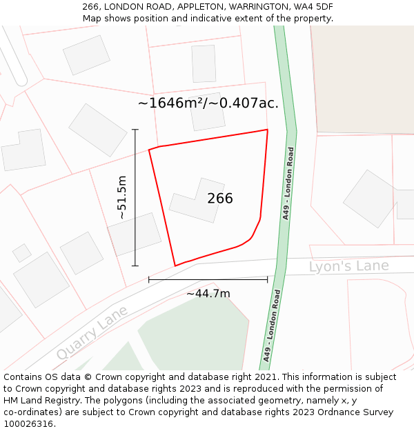266, LONDON ROAD, APPLETON, WARRINGTON, WA4 5DF: Plot and title map
