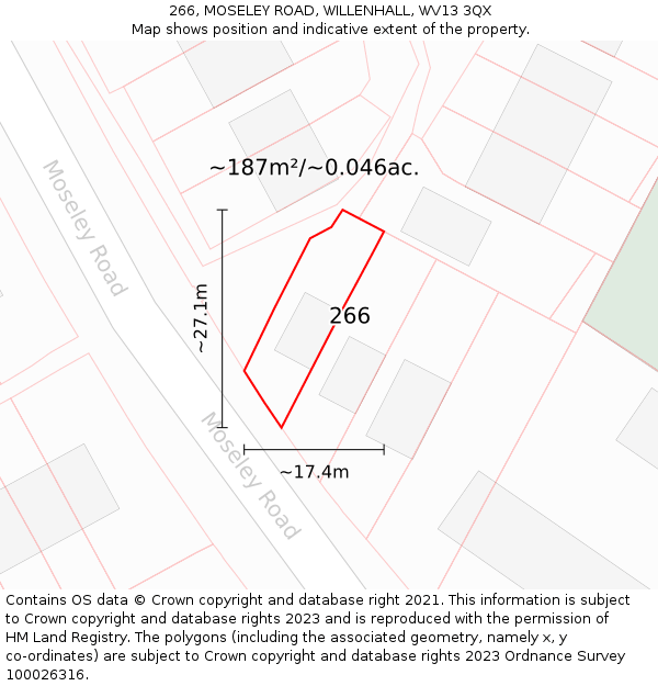 266, MOSELEY ROAD, WILLENHALL, WV13 3QX: Plot and title map