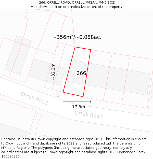 266, ORRELL ROAD, ORRELL, WIGAN, WN5 8QZ: Plot and title map