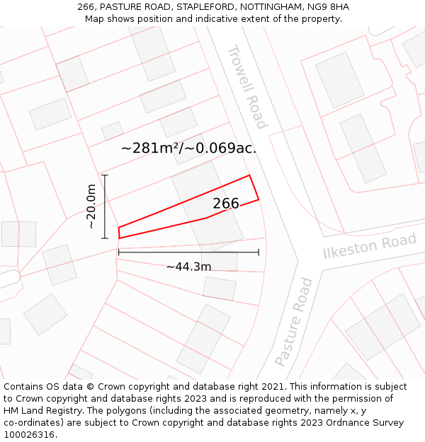 266, PASTURE ROAD, STAPLEFORD, NOTTINGHAM, NG9 8HA: Plot and title map