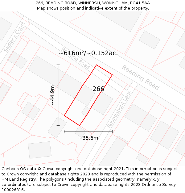 266, READING ROAD, WINNERSH, WOKINGHAM, RG41 5AA: Plot and title map