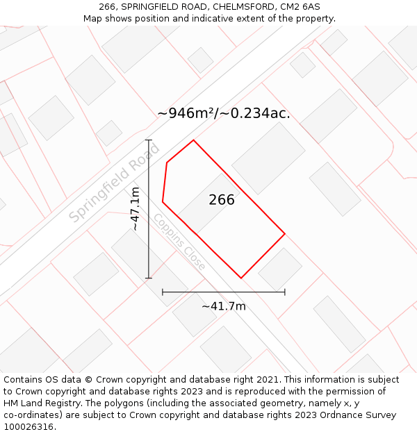 266, SPRINGFIELD ROAD, CHELMSFORD, CM2 6AS: Plot and title map